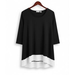 Susan Graver Liquid‎ Knit Popover Tunic Top Black with White Hem Stretch Size 2x